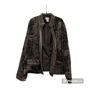 Chico's Baroque Nikko Velvet Gray/Green & Silver Paisley Jacket Women's Sz 2 (M)